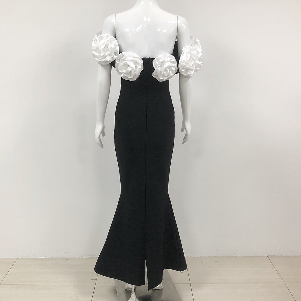 Robe tube à fleurs noire pour femme