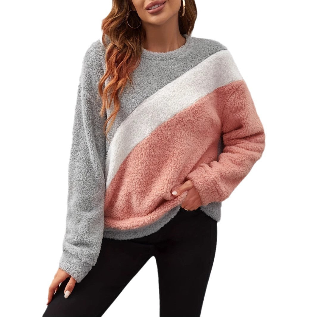 European And American Loose Crew Neck Top Drop-shoulder Sleeve Fluff Long Sleeve Pullover