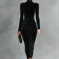 Black Velvet Half Turtleneck Dress Women