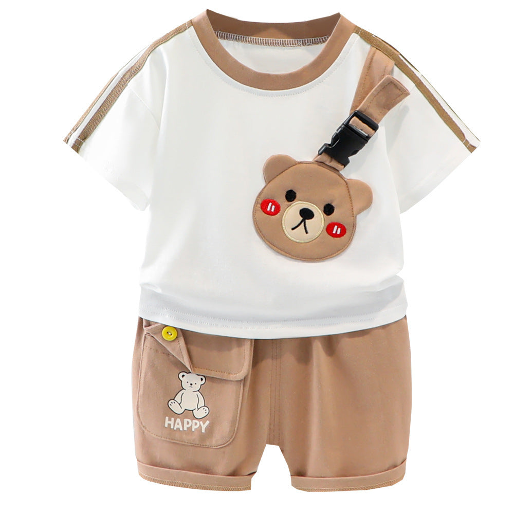 Ensemble deux pièces à manches courtes avec motif animal de dessin animé, style western pour enfants