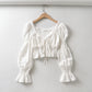 New Style Square Collar Lace Lantern Sleeve Short Shirt