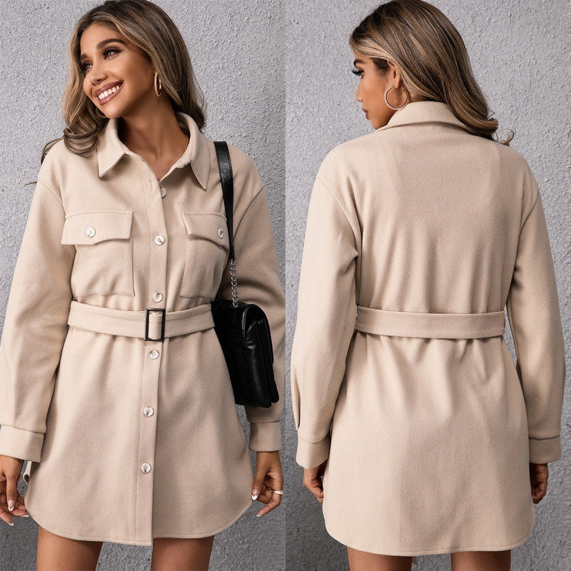 Loose Belted Single Breasted Shirt Jacket
