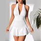 Deep V-neck Low-cut Tummy-covering Slimming Halter Dress
