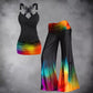 Women's Top Sleeveless Waist T Bell-bottom Pants Trousers Suit