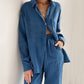 Loose Elastic Wrinkle Long Sleeve Shirt Wide Leg Pants Casual Suit