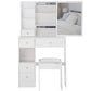 29.2 Small Space Left Drawer Desktop Vanity Table  Cushioned Stool, Extra Large Right Sliding Mirror, Multi Layer High Capacity Storage, Practical Fashionable Dresser, Suitable For Small Space