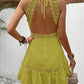 Female Solid Color Hollow Lace Patchwork Neck Tie Dress