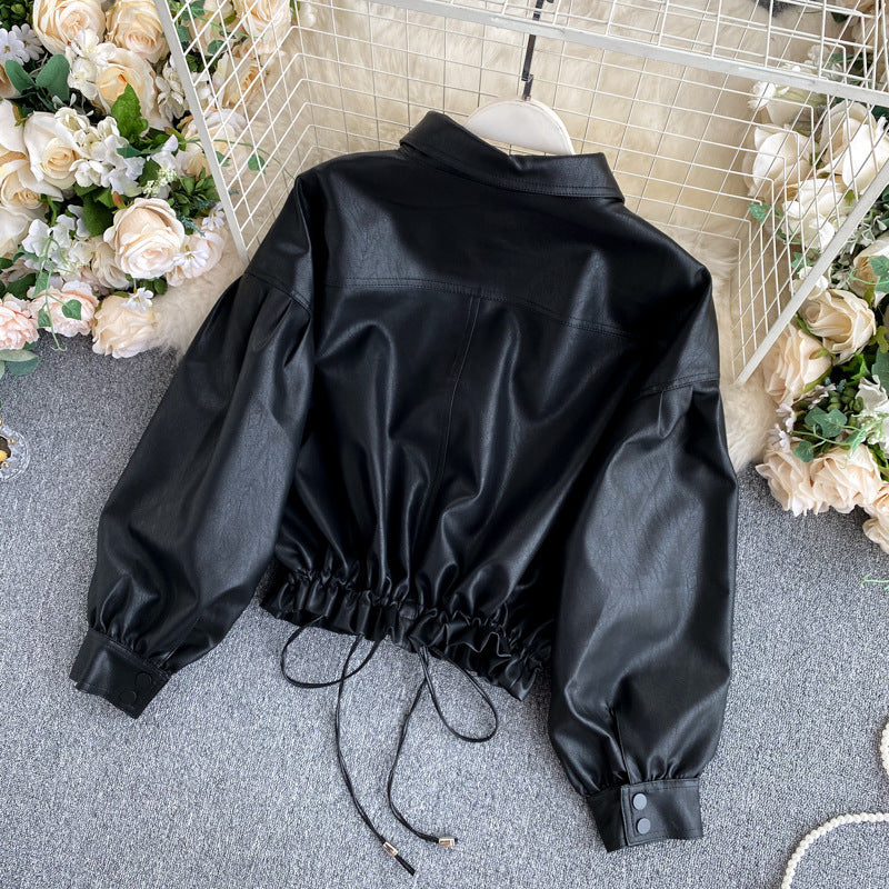 Veste ample en cuir style rétro coréen