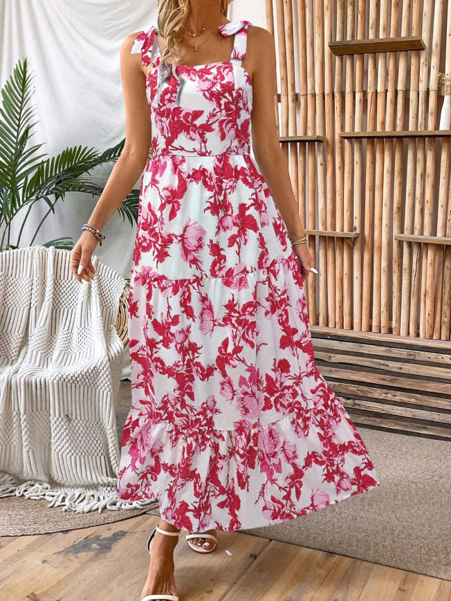 Sleeveless Lace Printing Fashion Midi Dress