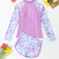 Split Boxer Long Sleeve Zipper Swimsuit With Chest Pad