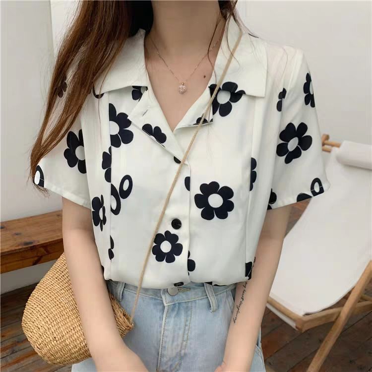 Ladies Fashion Personality Hong Kong Style Flower Shirt