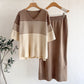 Stylish Striped Short-Sleeve Casual Knit Skirt And Top Two-Piece Set