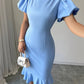 Round Neck Lantern Sleeve Ruffled Elegant Fishtail Skirt