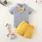 Boys Gentleman Lapel Bow Top Shorts Set