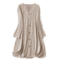 Solid-color V-neck Long-sleeve Versatile Dress