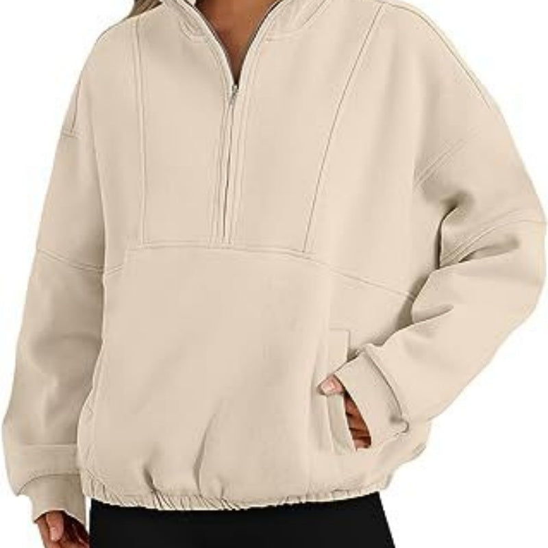 Pull en polyester tendance pour femme, style sport décontracté, avec poche zippée