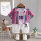 Boys' Color Stripes Lapel Shirt Short Sleeve Three-piece Suit
