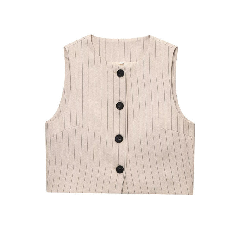 Striped Short Vest Woven Belt Striped Pants