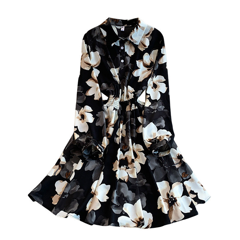 Lightly Mature Retro-printed Lantern-sleeve Dress