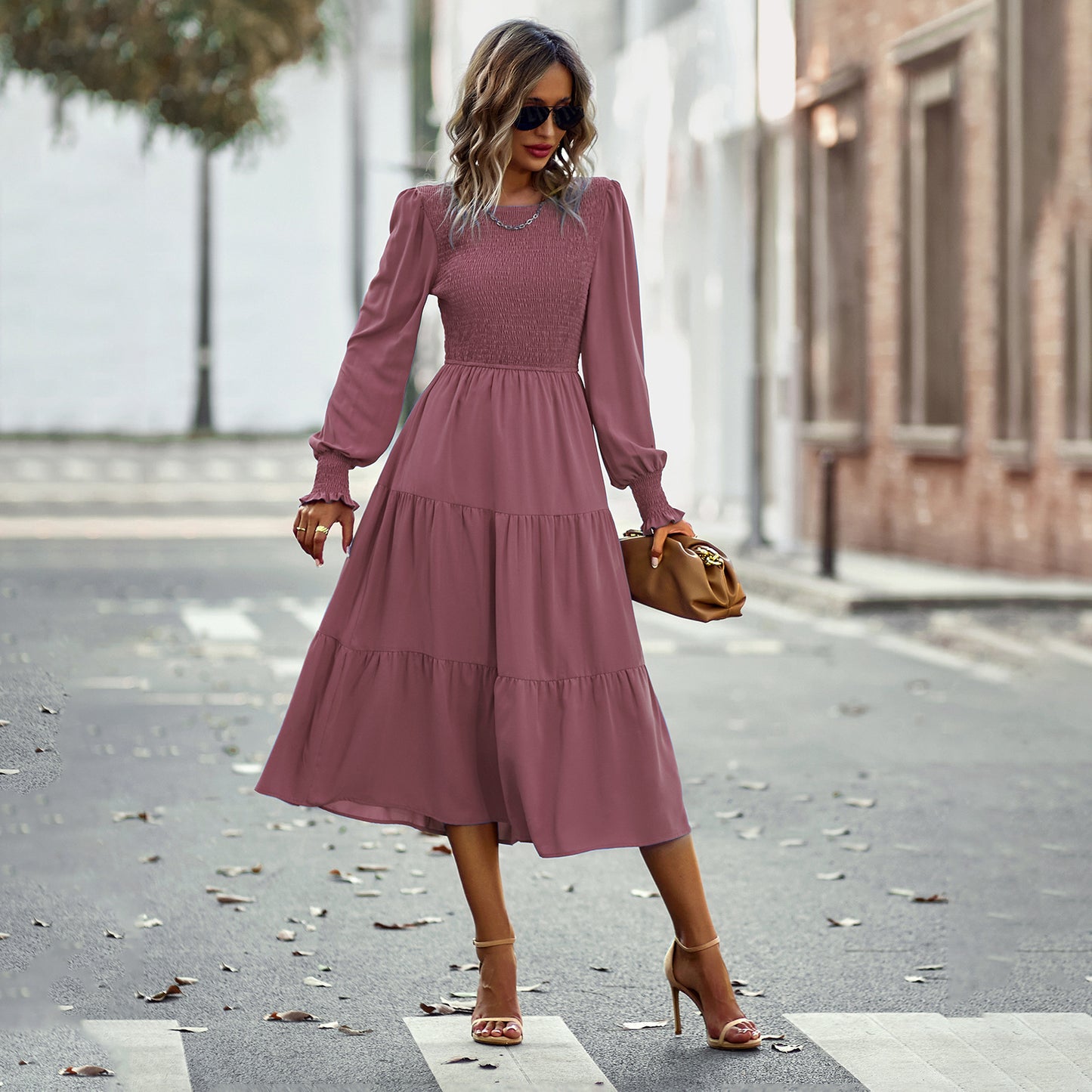 Robe mi-longue cintrée pour les vacances et les loisirs, vêtements pour femmes printemps et automne