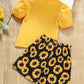 Solid Color Round Neck SUNFLOWER Short Sleeve Top Clothes