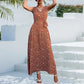 Women's Spring And Summer New Leopard Print V-neck Lace-up Long Dress