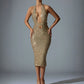 Deep-V Halter Sequin Bodycon Hollow-Out Dress