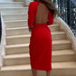 Robe dos nu plissée à taille cintrée et col en V pour femme