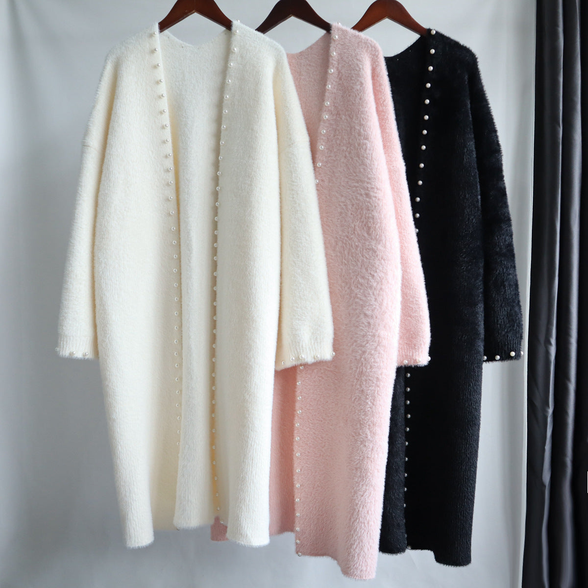 Women's Beaded Mink Fleece Knitted Cardigan
