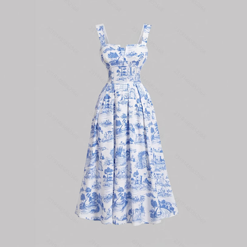 Women's Fashionable Slim-Fit Printed Strap Dress