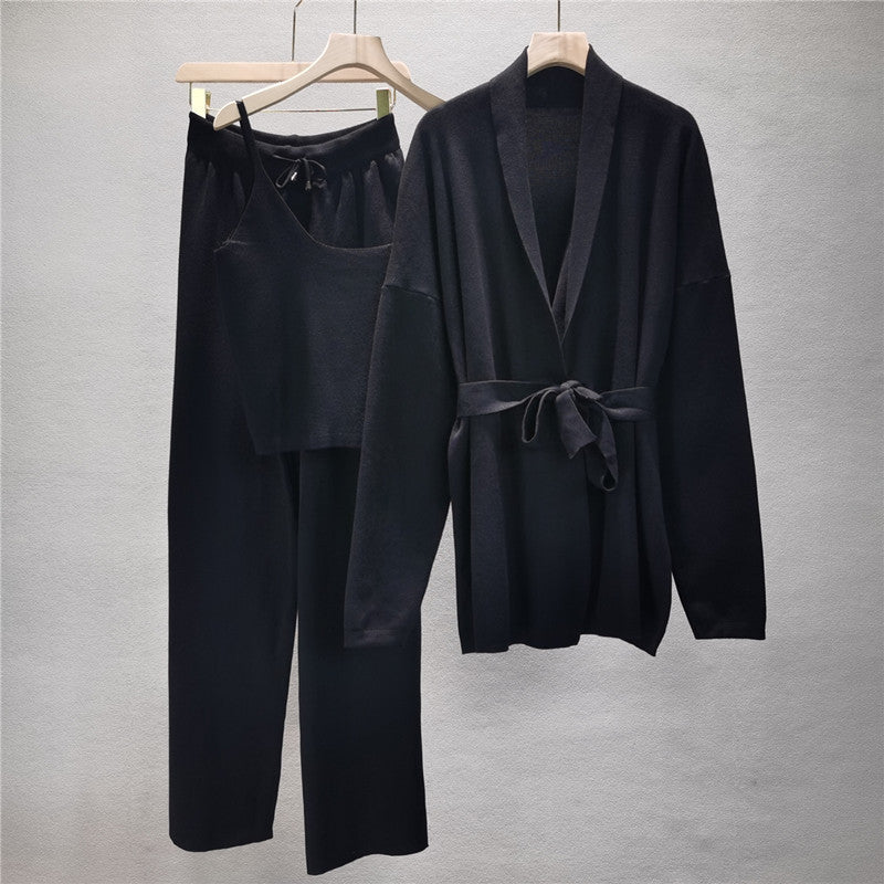 Veste cardigan ample et décontractée pour femme, pantalon large à bretelles