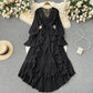 Fashion Solid Color And V-neck Ruffled Flared Sleeve Dress