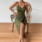European And American Waist-tight Hip Split Backless Spaghetti Straps Temperament Dress