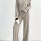Women's Fashion Casual Straight Pants Temperament V-neck Sunken Stripe Knitting Suit