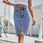High Waist Autumn Mid-Length Pack Hip Slit Denim Skirt