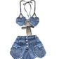Denim Love Halter Suit For Women