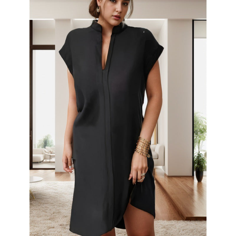 Robe à fleurs pour femmes, col ras du cou, manches chauve-souris, couleur assortie
