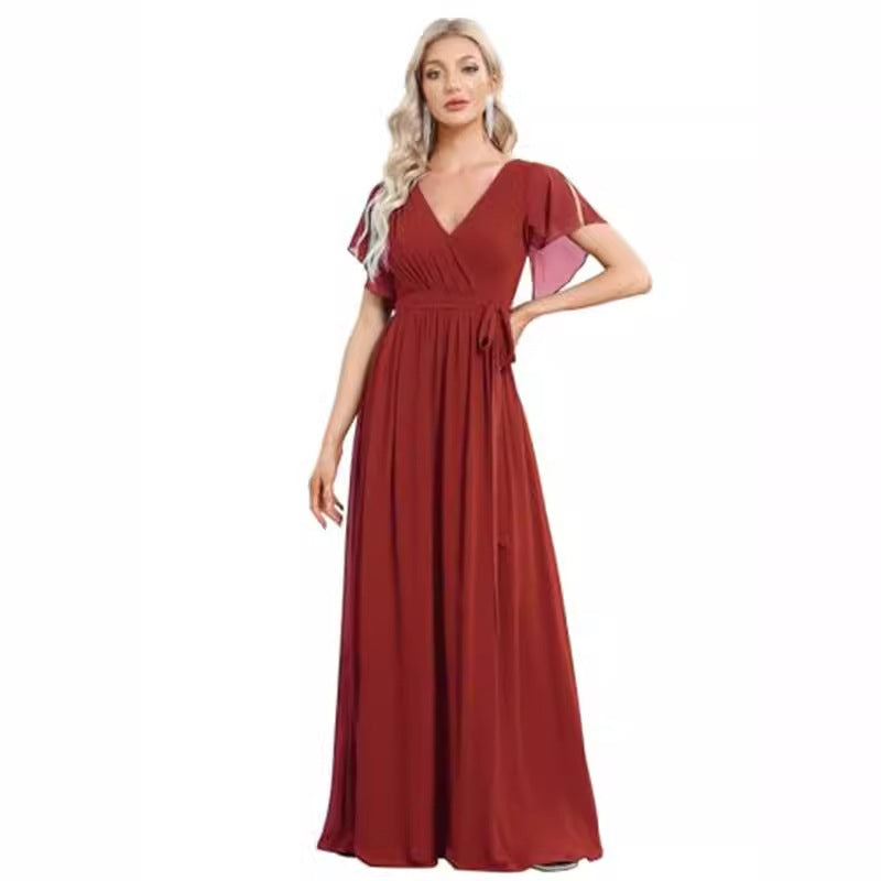 V-neck Chiffon Dress Women