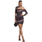 Womens One-shoulder Halter-neck Backless Mesh Dress