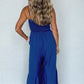 Women's Solid Color High Waist Strap Fitted Waist Jumpsuit