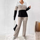 Contrast Color Hooded Zipper Long Sleeve Trousers Suit Knitted