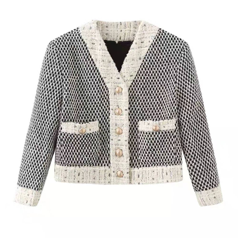 Female Thousand Bird Plaid Contrast Short Tweed Retro Coat