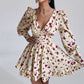 Women's Printed Puff Sleeve Waist Cinching Dress