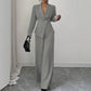 Solid-color Long-sleeve Straight-leg Pants Set For Women