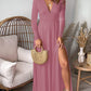 Robe de soirée plissée à manches longues et col en V profond, taille haute, fendue, style club