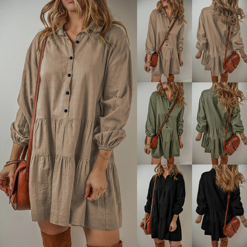 Robe à manches longues et coutures tendance pour femme, couleur unie