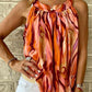 One Button Elegance Sleeveless Round Neck Printed Top