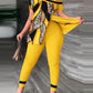 Women's Fashion Casual Slit Diagonal Collar Printing Suit