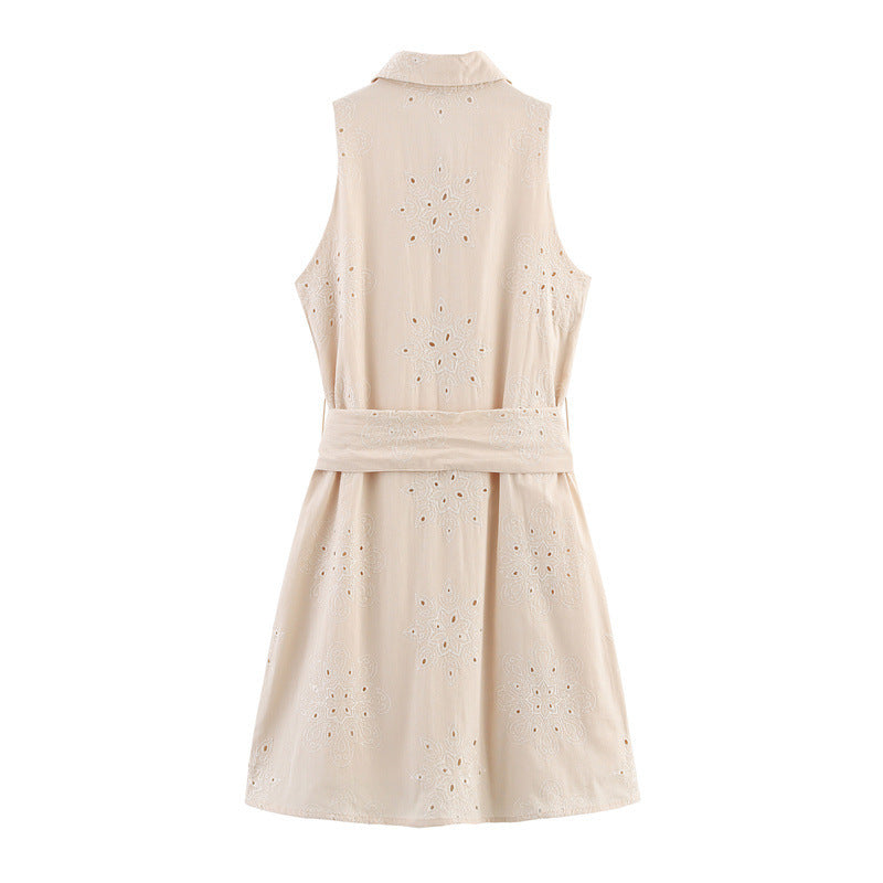 European And American Style Adhesive Hollow Embroidery Sleeveless Dress