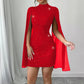 Womens Sequin-embellished Shawl-sleeve Dress With Long Sleeves